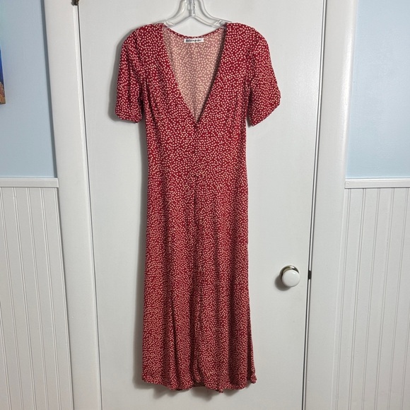 Reformation Locklin Midi Dress Dakota Red Ditsy Floral Size 2 - Picture 2 of 16